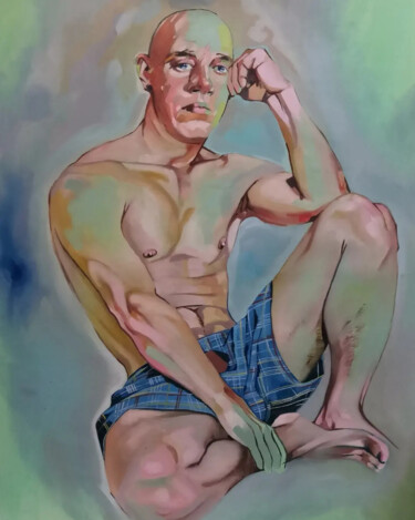 Картина под названием "Автопортрет в семей…" - Семён Рыжов, Подлинное произведение искусства, Масло