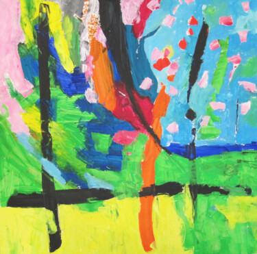 Картина под названием "Abstract Park with…" - Simonida Djordjevic, Подлинное произведение искусства, Акрил Установлен на Дер…