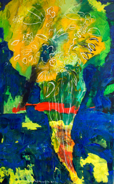 Painting titled "Harmony of Yellow a…" by Simonida Djordjevic, Original Artwork, Acrylic Mounted on Wood Stretcher frame