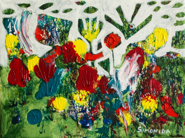 Painting titled "Spring 6" by Simonida Djordjevic, Original Artwork, Oil Mounted on Wood Stretcher frame