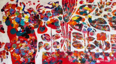 Malerei mit dem Titel "Red Herbarium" von Simonida Djordjevic, Original-Kunstwerk, Acryl