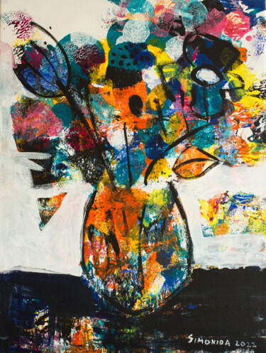 Картина под названием "Multicolored Vase" - Simonida Djordjevic, Подлинное произведение искусства, Акрил Установлен на Дерев…