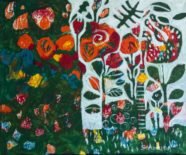 Картина под названием "Don Juan's Garden" - Simonida Djordjevic, Подлинное произведение искусства, Акрил Установлен на Дерев…
