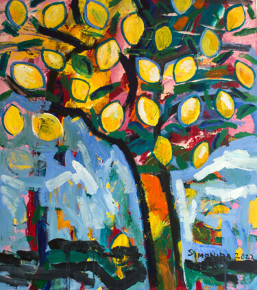 Картина под названием "Lemon Tree" - Simonida Djordjevic, Подлинное произведение искусства, Акрил Установлен на Деревянная р…