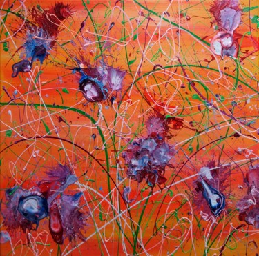 Malerei mit dem Titel "Flowers at Sunset" von Simon Slater, Original-Kunstwerk, Acryl