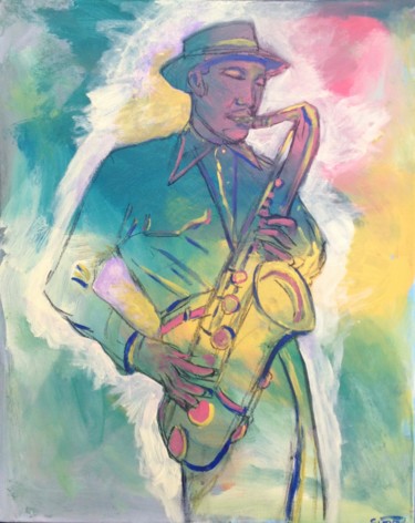 Painting titled "sax man" by Simon Taylor, Original Artwork