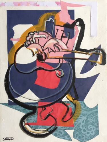 woman & guitar 3 Collages titled "woman & guitar 3" by Simon Taylor, Original Artwork, Acrylic