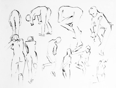 Desenho intitulada "Mouvements féminins" por Maria Iacuzzi (SIMPLE ART), Obras de arte originais, Tinta