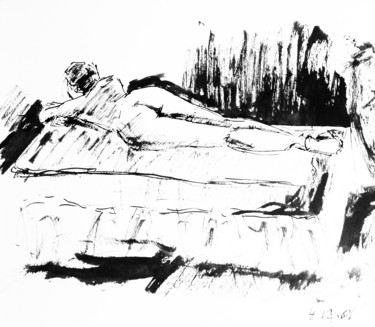 Desenho intitulada "Femme nue sur le ve…" por Maria Iacuzzi (SIMPLE ART), Obras de arte originais, Tinta