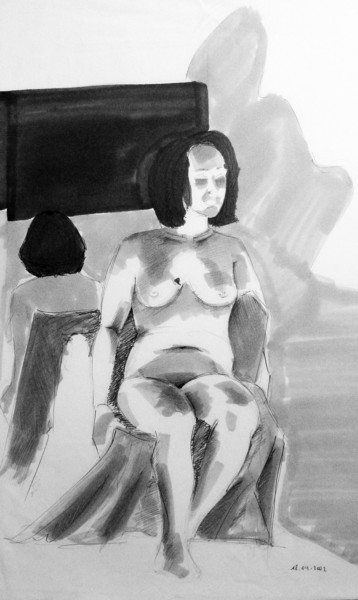 Рисунок под названием "Femme nue assise su…" - Maria Iacuzzi (SIMPLE ART), Подлинное произведение искусства, Маркер