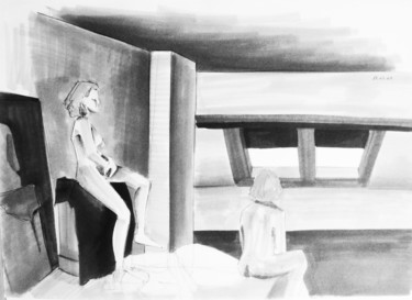 Dibujo titulada "Femme nue assise de…" por Maria Iacuzzi (SIMPLE ART), Obra de arte original, Rotulador