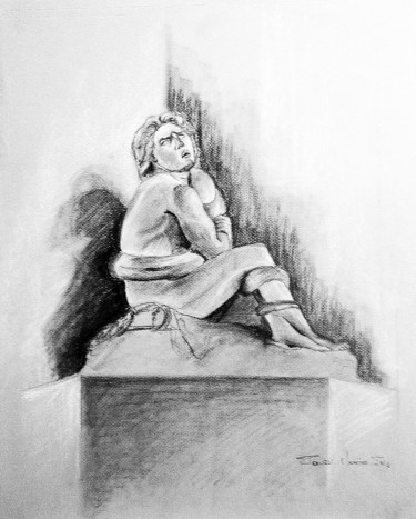 Drawing titled "Adam et le serpent" by Maria Iacuzzi (SIMPLE ART), Original Artwork, Charcoal