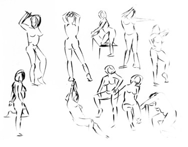 Tekening getiteld "Silhouette féminine…" door Maria Iacuzzi (SIMPLE ART), Origineel Kunstwerk, Houtskool