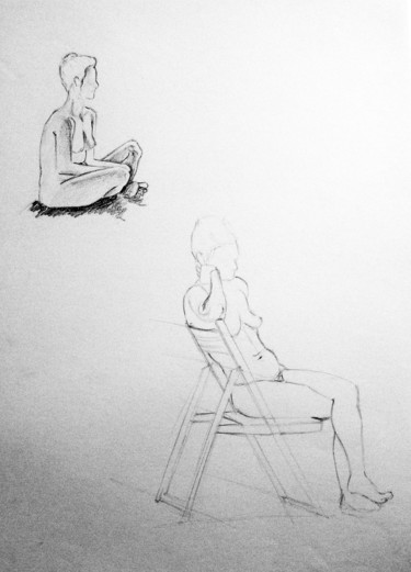Drawing titled "Femme nue sur sa ch…" by Maria Iacuzzi (SIMPLE ART), Original Artwork, Pencil