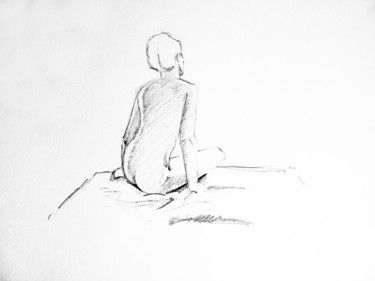Drawing titled "Femme nue sur ses d…" by Maria Iacuzzi (SIMPLE ART), Original Artwork, Pencil