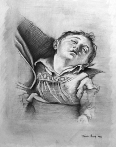 Dessin intitulée "L'enfant endormi" par Maria Iacuzzi (SIMPLE ART), Œuvre d'art originale, Fusain