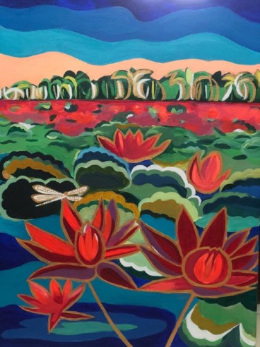 Картина под названием "Lake of Divine Lili…" - Simple Mohanty Pani, Подлинное произведение искусства, Акрил