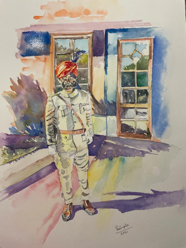 Malerei mit dem Titel "Valet of Jodhpur" von Simple Mohanty Pani, Original-Kunstwerk, Aquarell