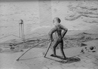 Σχέδιο με τίτλο "Mentalist" από Simpson, Αυθεντικά έργα τέχνης, Μολύβι Τοποθετήθηκε στο Χαρτόνι