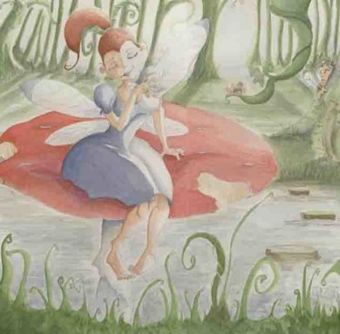 Peinture intitulée "la fée sur son cham…" par Kalikea, Œuvre d'art originale