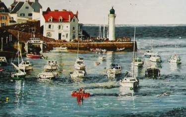 Painting titled "Le port de Sauzon" by Lark Sindia, Original Artwork