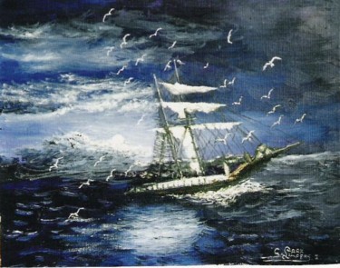 Malerei mit dem Titel "Vaisseau fantôme" von Lark Sindia, Original-Kunstwerk