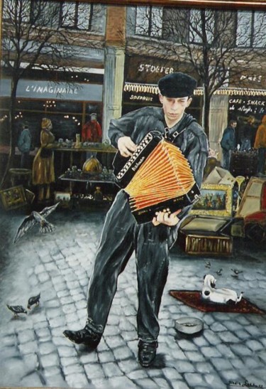 Painting titled "L'accordéoniste" by Lark Sindia, Original Artwork