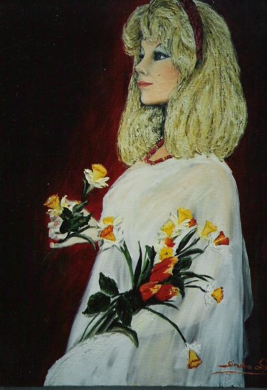 Painting titled "La poupée aux jonqu…" by Lark Sindia, Original Artwork