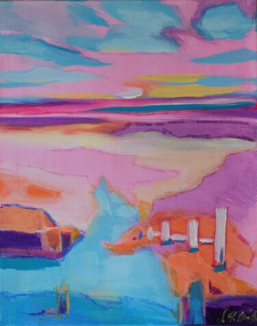 Painting titled "Am See 2" by Sindy Hirsch- Opitz, Original Artwork, Acrylic Mounted on Wood Stretcher frame