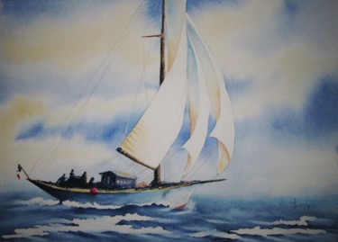 Painting titled "Le bateau" by Sindy Morissette, Original Artwork, Watercolor