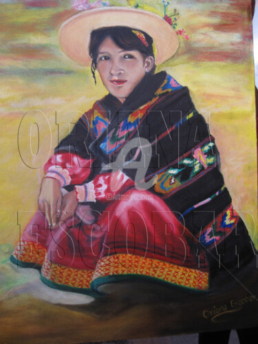Schilderij getiteld "Mujer de Oyon" door Sindy Oriana Escobar Luque, Origineel Kunstwerk, Olie