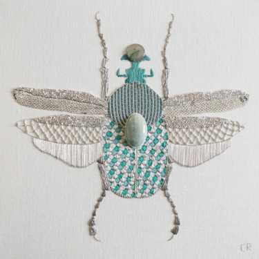 Rê scarabée Art textile intitulée "Rê scarabée" par Cindy Roch, Œuvre d'art originale, Broderie