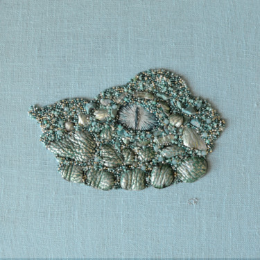 Art textile intitulée "L'Oeil du dragon" par Cindy Roch, Œuvre d'art originale, Broderie