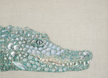 Sobek, crocodile divin Textile Art titled "Sobek, crocodile di…" by Cindy Roch, Original Art, Embroidery
