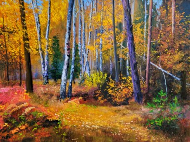 Картина под названием "Тишина леса" - Мария Синельникова, Подлинное произведение искусства, Масло