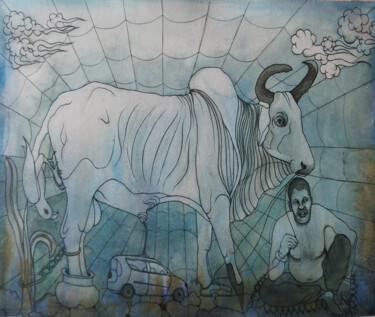 Malerei mit dem Titel "power of sadhu" von Singh Avtar, Original-Kunstwerk, Aquarell