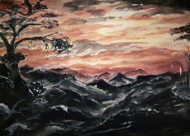 Painting titled "Sunrise" by Bjöks, Original Artwork, Watercolor