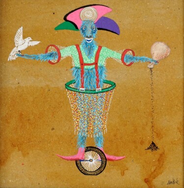 Dessin intitulée "L'équilibriste" par Sinkié., Œuvre d'art originale, Acrylique Monté sur Panneau de bois