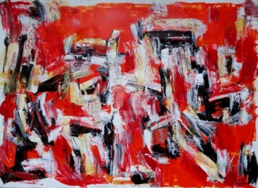 Painting titled "Untitled on Red Cad…" by Sio Montera, Original Artwork, Oil
