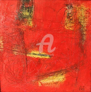 Painting titled "Red Square I" by Sio Montera, Original Artwork, Oil