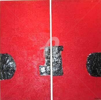 Painting titled "Composition in Red…" by Sio Montera, Original Artwork