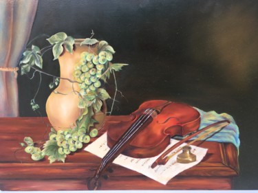 Painting titled "violon & grapes.jpg" by Siry Heng, Original Artwork