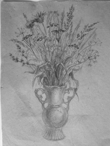 Drawing titled "букет сухоцветов" by Irina Sysoeva, Original Artwork, Pencil