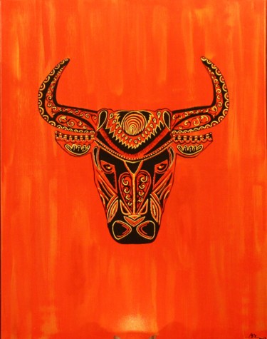 Painting titled "TORO" by Sissi.B, Original Artwork, Acrylic Mounted on Wood Stretcher frame