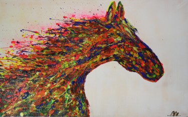 Painting titled "Colorful horse" by Sissi.B, Original Artwork, Acrylic Mounted on Wood Stretcher frame