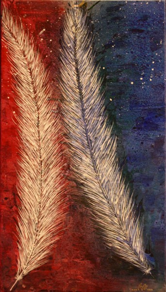 Ζωγραφική με τίτλο "Love feathers" από Sissi.B, Αυθεντικά έργα τέχνης, Ακρυλικό Τοποθετήθηκε στο Ξύλινο φορείο σκελετό
