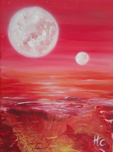 Painting titled "Night on Mars" by Super Sissi Acrylistic, Original Artwork, Acrylic Mounted on Wood Stretcher frame