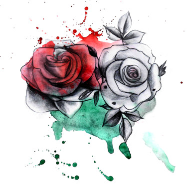 Peinture intitulée "Roses des eaux" par Super Sissi Acrylistic, Œuvre d'art originale, Photo montage