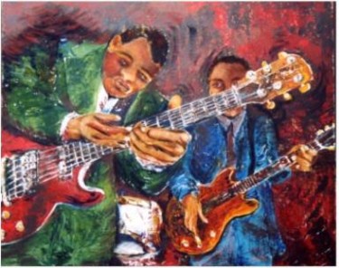 Peinture intitulée "Guitares Blues" par Sylvie Briand, Œuvre d'art originale, Huile