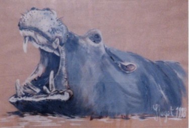 Peinture intitulée "L'hippopotame" par Sylvie Briand, Œuvre d'art originale, Huile
